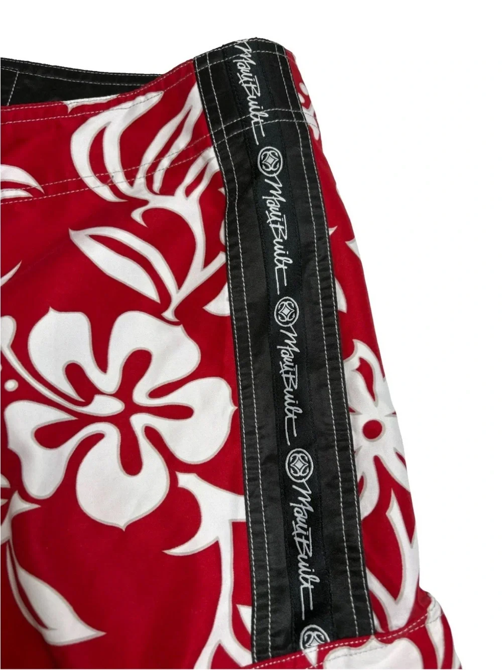 MAUI BUILT Board Shorts Trunks Hawaiian Tribal Floral Red White Mens 40 x 11